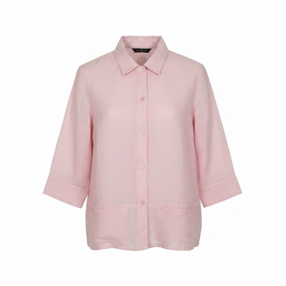Womens L Button Up Shirt 100% Linen Pink Minimalist Breathable Lagenlook Pastel